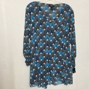 Alfani Blue, White, Black Geometric Pattern Blouse